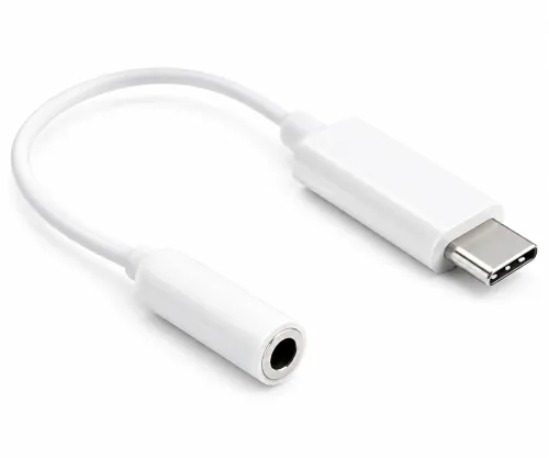 USB-C Adapter auf 3,5mm Audio (digital), mit Chipsatz, weiß, DINIC Polybag, Länge 13,5 cm