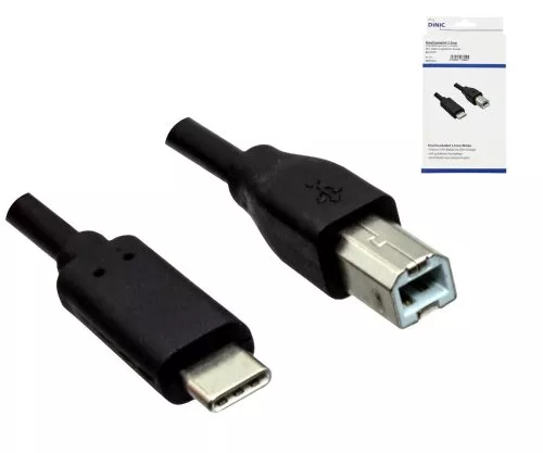 USB Cable Type C male to USB 2.0 Type B male, black, 0,50m