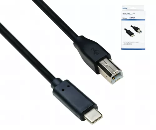 USB cable type C to USB 2.0 B plug, black, DINIC box with Euro hole, 2.00m