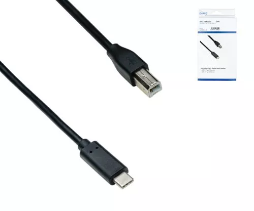 USB Kabel Typ C auf USB 2.0 B Stecker, schwarz, 2,00m, DINIC Box (Karton)