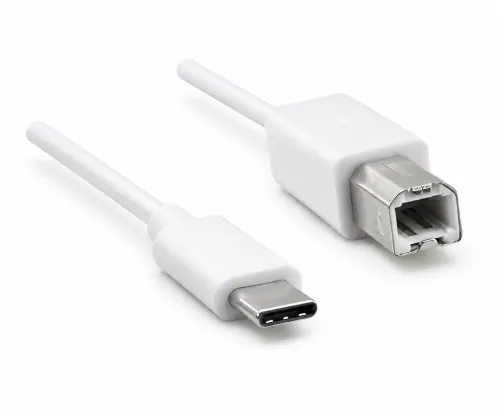 USB кабел тип C към USB 2.0 B щепсел, бял, полиетиленов плик DINIC, 2,00 м