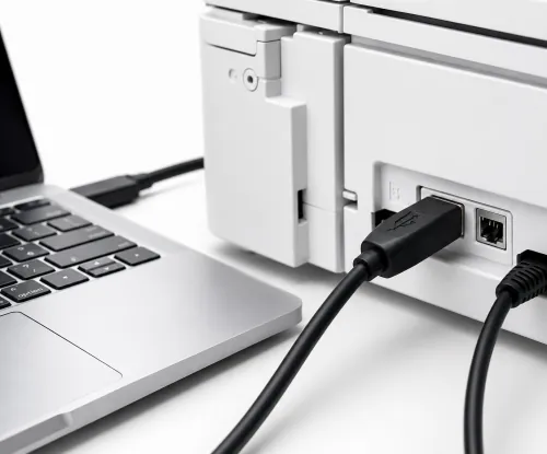 USB кабел тип C към USB 2.0 B щепсел, черен, DINIC кутия с евроотвор, 5,00 м