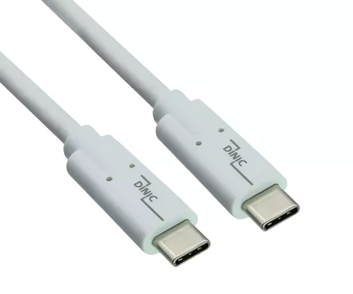 USB 3.2 Daten u. Ladekabel, Typ C-C Stecker, unterstützt 100W (20V/5A) Aufladung, weiß, DINIC Polybag, 0,50m