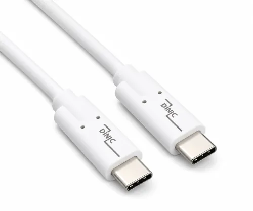 USB 3.2 кабел за пренос на данни и зареждане, тип C-C щепсел, поддържа 100W (20V/5A) зареждане, бял, DINIC кутия с евроотвор, 1 м