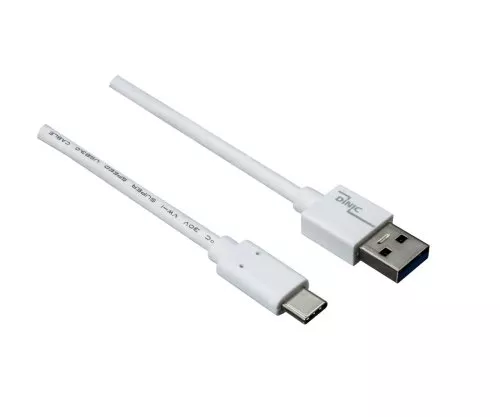 USB 3.1 Cable Type C - 3.0 A , white, PB, 1m 5Gbps, 3A charging, Polybag