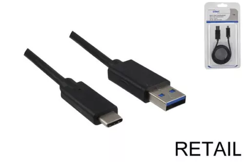 USB 3.1 Kabel Typ C - 3.0 A Stecker, 5Gbps, 3A charging, schwarz, 1,00m, DINIC Blister, (*Restposten*)
