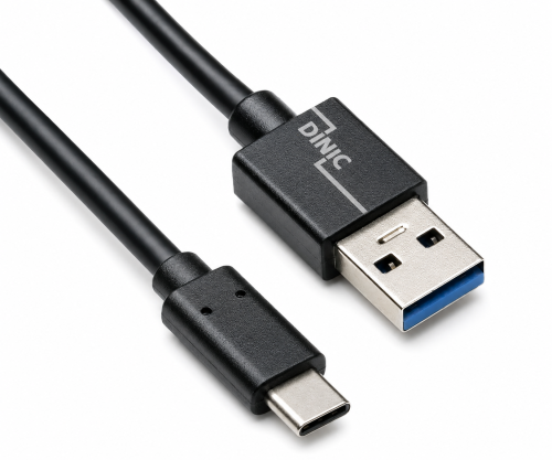 Cabo USB 3.1 tipo C - ficha 3.0 A, cabo de dados e de carregamento, 5Gbps, carregamento 3A, preto, caixa DINIC com orifício Euro, 1m