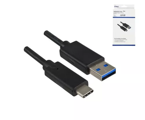USB 3.1 Kabel Typ C - 3.0 A Stecker, 5Gbps,2A charging, schwarz, 3,00m, Dinic Box