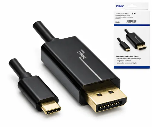 Καλώδιο προσαρμογέα USB τύπου C σε DisplayPort, 4K στα 60Hz, USB 3.1, αρσενικό σε αρσενικό, μαύρο, κουτί DINIC με οπή Euro, 2m