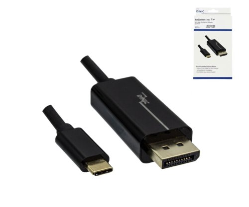 Cavo adattatore da USB tipo C a DisplayPort, 4K a 60 Hz, USB 3.1, da maschio a maschio, nero, scatola DINIC con foro Euro, 2 m