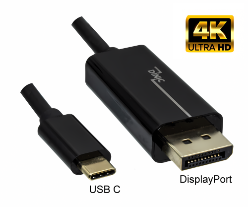 Καλώδιο USB 3.1 με βύσμα τύπου C προς βύσμα DisplayPort, 4K*2K@60Hz, μαύρο, πολυσακούλα DINIC, 2m