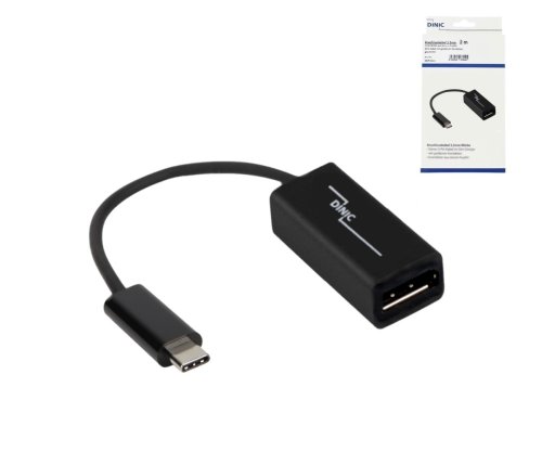 USB Typ C auf DisplayPort Adapter, 4k bei 60Hz, USB 3.1, USB Stecker auf DP Buchse, schwarz, DINIC Box mit Euroloch,