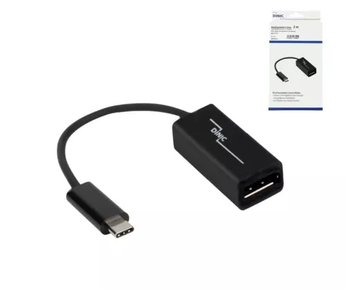 USB Typ C auf DisplayPort Adapter, schwarz, 4k bei 60Hz, USB 3.1, USB Stecker auf DP Buchse, DINIC Box