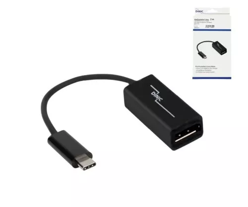 USB Type C to DisplayPort adapter, 4k at 60Hz, USB 3.1, USB male to DP female, black, DINIC box with Euro hole,