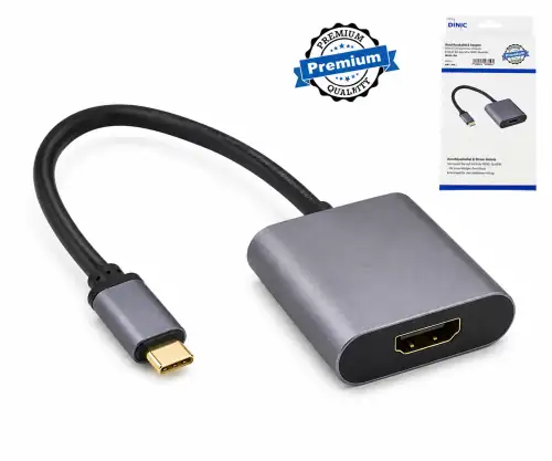 Adapter USB C naar HDMI, aluminium, USBC-stekker naar HDMI-aansluiting, 4K*2K@60Hz, HDR,HDCP, space grijs, DINIC-box met Euro-gat