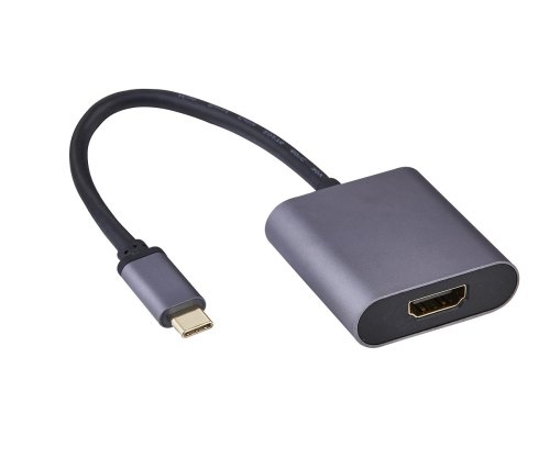Sovitin USB C HDMI:hen, alumiinia, USBC-pistoke HDMI-liitäntään, 4K*2K@60Hz, HDR,HDCP, avaruudenharmaa, DINIC-kotelo, jossa on euroreikä