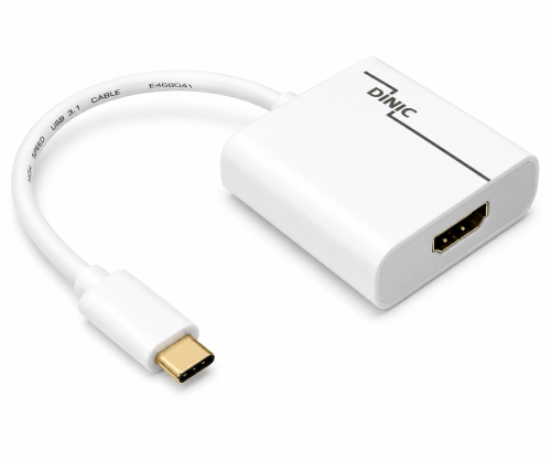 Adaptador de conector USB tipo C a toma HDMI, 4K*2K@60Hz, HDR, blanco, caja DINIC con euroagujero
