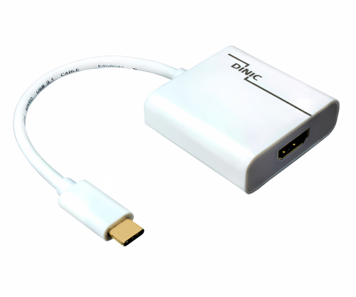 Sovitin USB-tyypin C-pistoke HDMI-liitäntään, 4K*2K@60Hz, HDR, valkoinen, DINIC-polypussi
