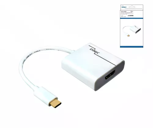 Adattatore da spina USB tipo C a presa HDMI, 4K*2K@60Hz, HDR, bianco, scatola DINIC con foro Euro