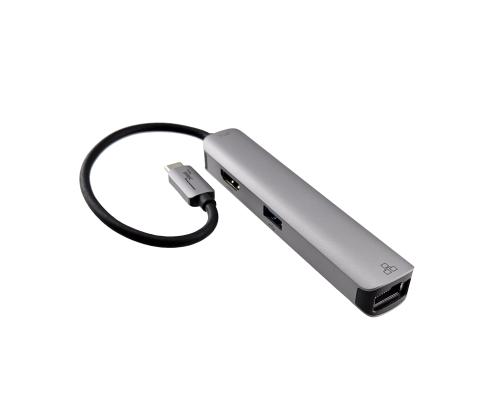 USB-C 5-in-1 dokkimisjaam, HDMI 4K/60Hz, RJ45, 3x USB-A (5G), alumiinium, hõbedane