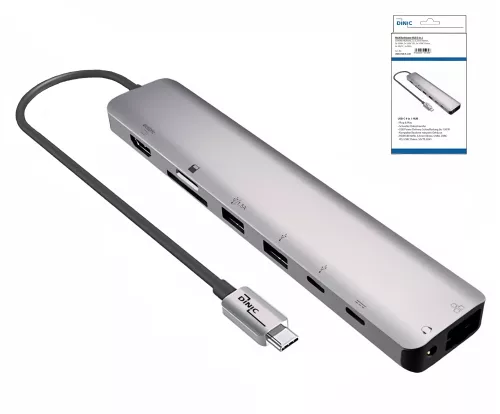 USB-C 9-in-1 adapter, HDMI 4K/60Hz, 3,5mm audio 2x USB-A, USB-C laad PD, USB-C data, SD/TF, RJ45, DINIC Box USB-C 9-in-1 adapter, HDMI 4K/60Hz, 3,5mm audio 2x USB-A, USB-C laad PD, USB-C data, SD/TF, RJ45, DINIC Box