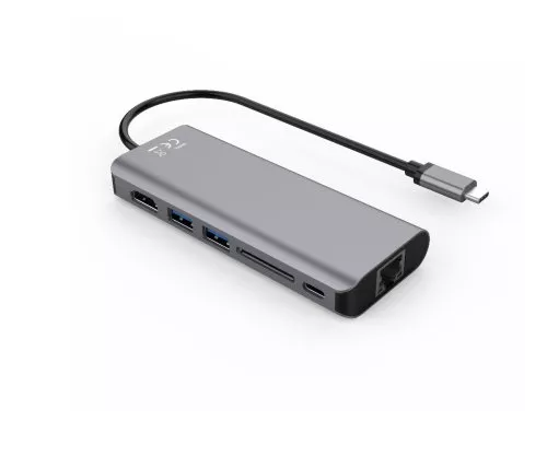 USB C to HDMI, 2x USB 3.0, SD, RJ45, PD 100W + Data, SD card reader, Space Grey