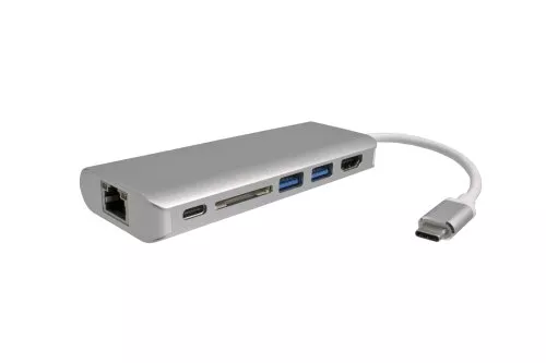 2portový HUB USB 3.1 typu C, RJ45, HDMI, 2x USB, čtečka karet SD, nabíjecí port USB C