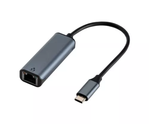 Adapter USB C-stekker/RJ45 Gbit LAN-aansluiting, 10/100/1000 Mbps met autodetectie, space grijs, DINIC-box met Euro-gat, lengte 0,20m
