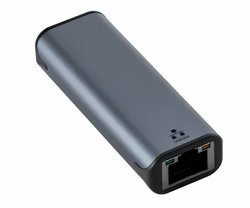 Adapter USB C-stekker/RJ45 Gbit LAN-aansluiting, 10/100/1000 Mbps met autodetectie, space grijs, DINIC-box met Euro-gat, lengte 0,20m