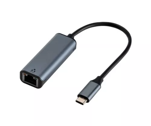Adapter USB C Stecker/RJ45 Gbit LAN Buchse, 0,2m, 10/100/1000 Mbps mit Auto-Erkennung, space grau, DINIC Polybag