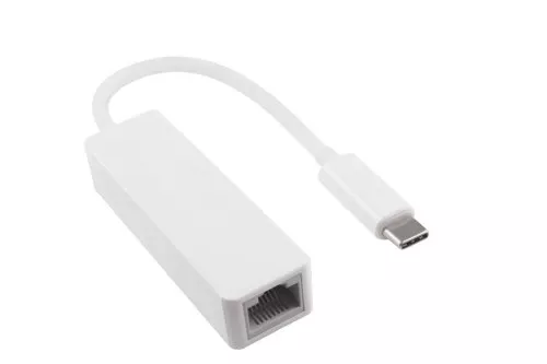 Adaptateur USB C mâle / RJ45 Gbit LAN, blanc, 10/100/1000 Mbps avec auto-détection, 0,2m, DINIC Polybag