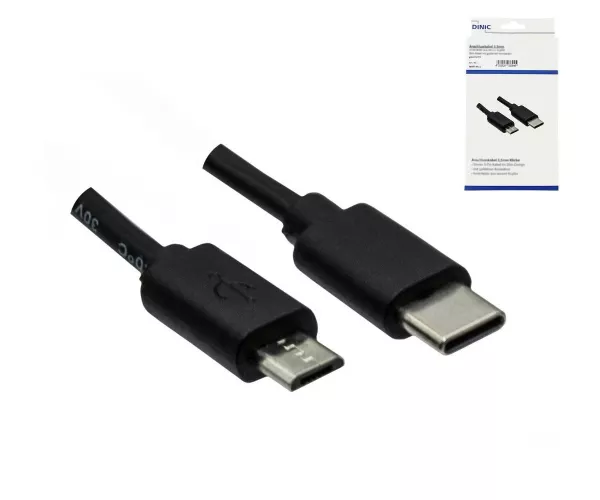 Kabel USB 3.1 typu C - micro B, czarny, DINIC box z otworem Euro, 0,50 m