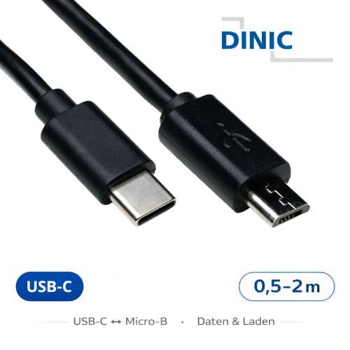 USB 3.1 kabel tip C vtič na mikro B vtič, črn, DINIC Polybag, 0,50 m