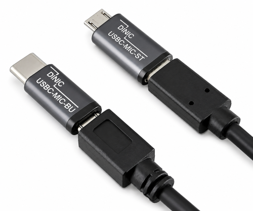 Conjunto, adaptador USB C macho para micro fêmea + C fêmea para micro macho 2x USB, alumínio, cinzento espacial, caixa DINIC com orifício europeu