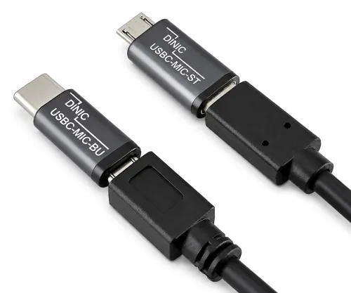 Комплект, USB C мъжки към микро женски + C женски към микро мъжки 2x USB адаптер, алуминий, космическо сиво, DINIC кутия с евроотвор
