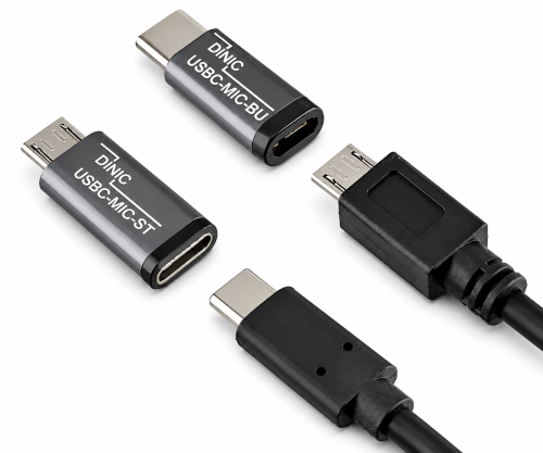 Conjunto, adaptador USB C macho para micro fêmea + C fêmea para micro macho 2x USB, alumínio, cinzento espacial, caixa DINIC com orifício europeu