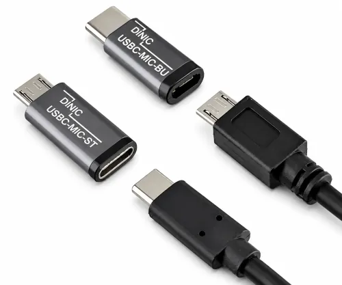 Комплект, USB C мъжки към микро женски + C женски към микро мъжки 2x USB адаптер, алуминий, космическо сиво, DINIC кутия с евроотвор