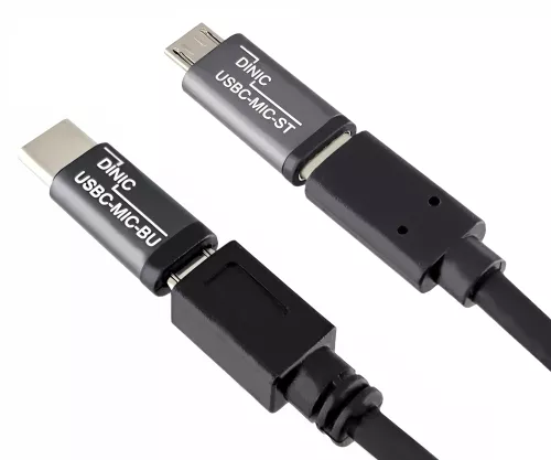 Set, USB C male to micro female + C female to micro male 2x USB adapter, aluminium, space grey, DINIC box with Euro hole