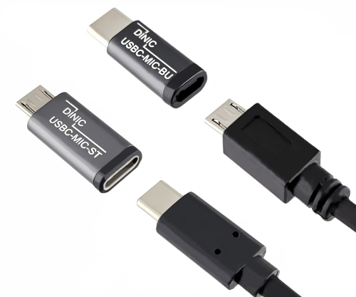 Sarja, USB C uros mikro naaras + C naaras mikro uros 2x USB-sovitin, alumiini, avaruusharmaa, DINIC-kotelo, jossa on euroaukko