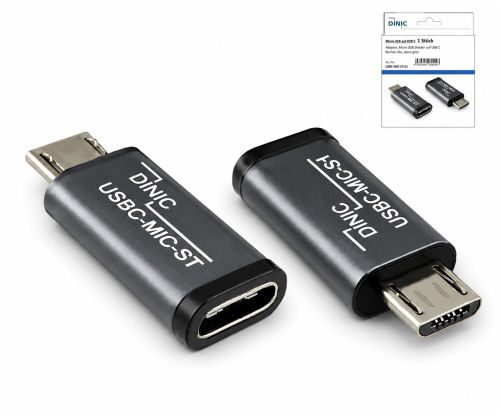 Adaptateur, Micro mâle vers USB C femelle, Box Alu, space gris, DINIC Box