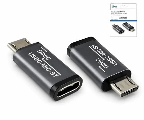 Адаптер, микро щепсел към USB C гнездо, алуминиева кутия, космическо сиво, DINIC Box