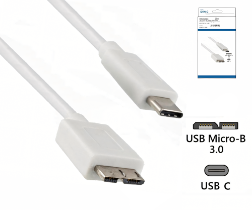 USB 3.1 Kabel Typ C - USB 3.0 micro B Stecker, weiß, DINIC Box mit Euroloch, 1,00m