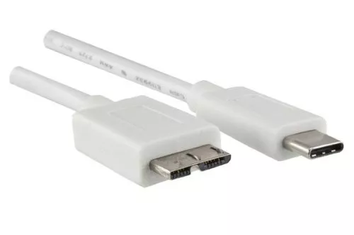 USB 3.1 Kabel Typ C - USB 3.0 micro B Stecker, weiß, DINIC Box mit Euroloch, 1,00m