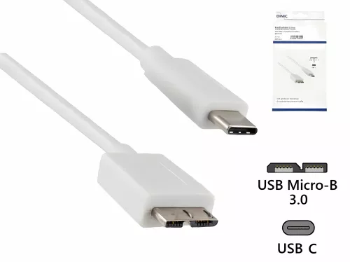 Cavo USB 3.1 tipo C - spina USB 3.0 micro B, bianco, scatola DINIC con foro Euro, 1,00m