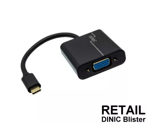 Adapteris no USB 3.1 C tipa kontaktdakšas uz VGA ligzdu , melns, blistera iepakojums