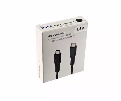 30x USB C-C laadimiskaabel, must, DINIC-loenduri ekraanil, 1,50m