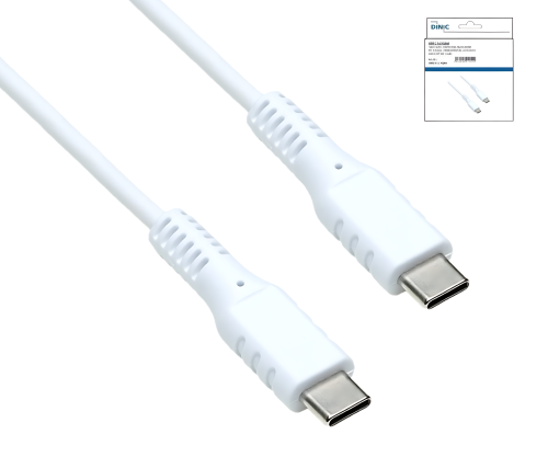 DINIC USB type C to C charging cable, 2x USB type C plug, 60W, 3A, OD: 3.5mm, white, DINIC box with Euro hole, 1.5m