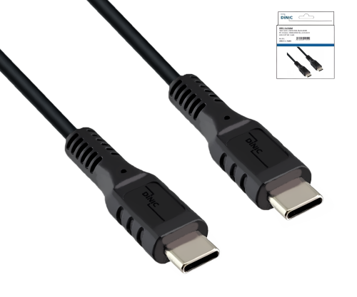 DINIC USB Type C to C charging cable, 2x USB Type C plugs, 60W, 3A, OD: 4.5mm, black, cardboard box with Euro hole, 3m