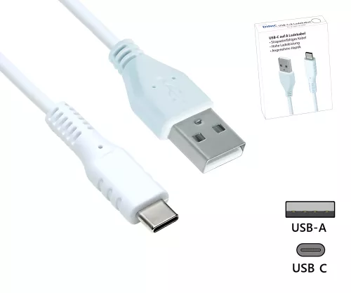 DINIC USB type C to A charging cable, type C to A plug, 5V, 3A, white, DINIC promotional box, 1.5m