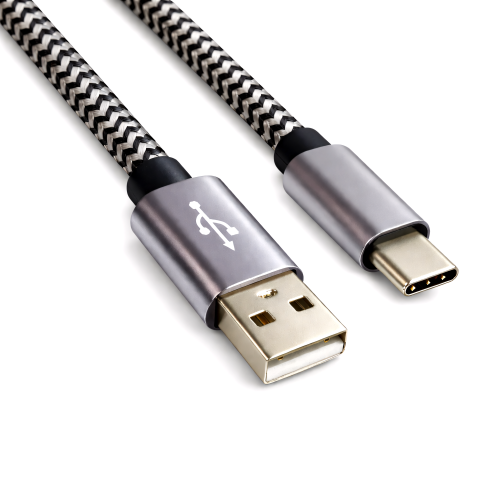 DINIC USB тип C към A зарядно кабел, HQ алуминиев конектор, 5V, 3A, найлонов кабел, Space Grey, промоционална кутия, 1,00 м